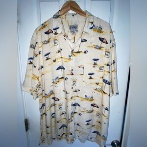 Newport Blue Men's XL Hawaiian Button Up Shirt, Corona beer and Beach Tropical
